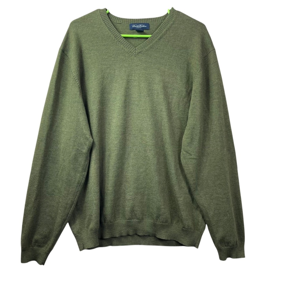 Brooks Brothers Merino Wool V Neck Sweater Mens XL Green Long Sleeve